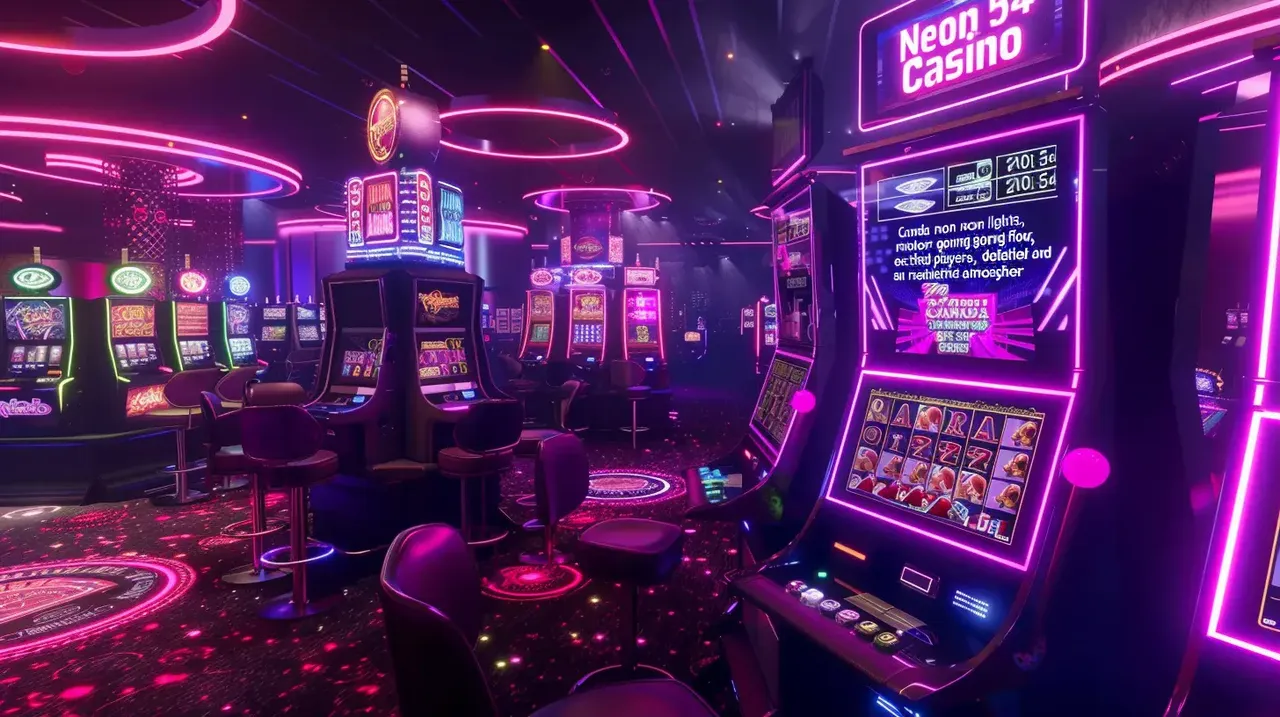 Interior de casino online moderno com jogos de slots e mesas ao vivo